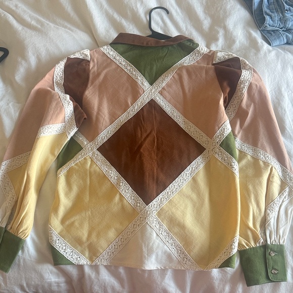 Sezane Multicolor Patchwork Lace-Trim Button-Down Shirt - Picture 2 of 5